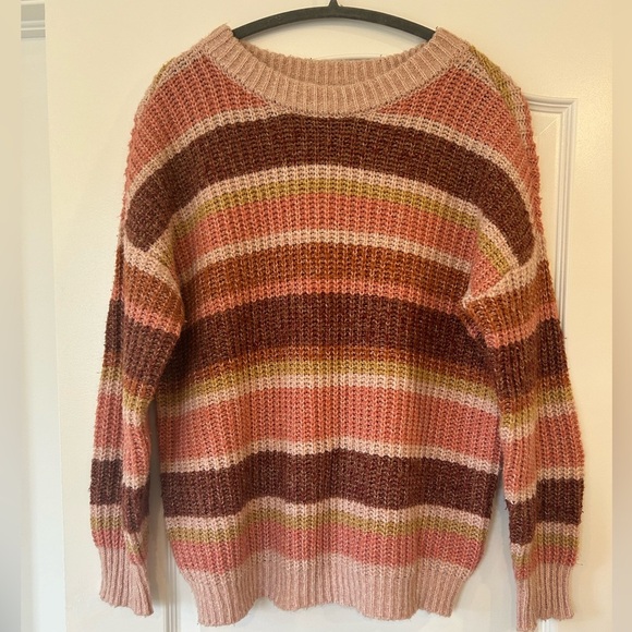 EUC SO BURGUNDY & PINK STRIPE OVERSIZED SWEATER - Picture 1 of 4